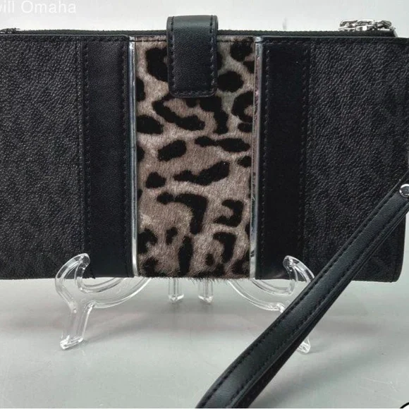 NWOT Michael Kors Jet Set Double Zip Black and Leopard Print Wristlet - Picture 6 of 6